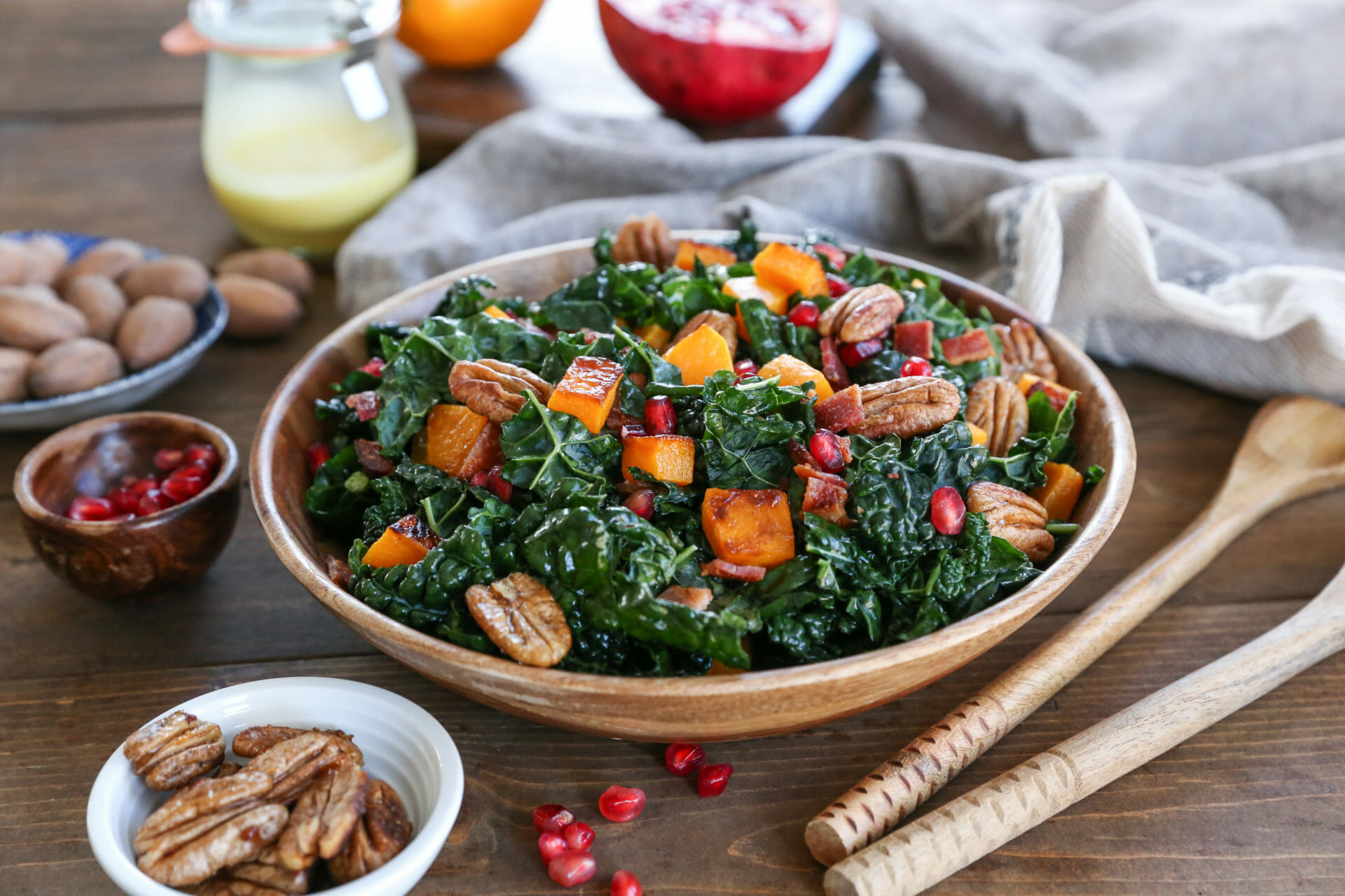 Pecan and Roasted Butternut Squash Kale Salad with Orange Vinaigrette