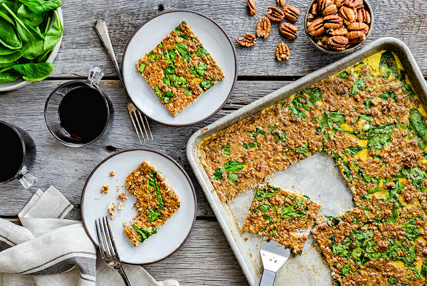 Sheet Pan Eggs with Pecan Breakfast "Sausage"