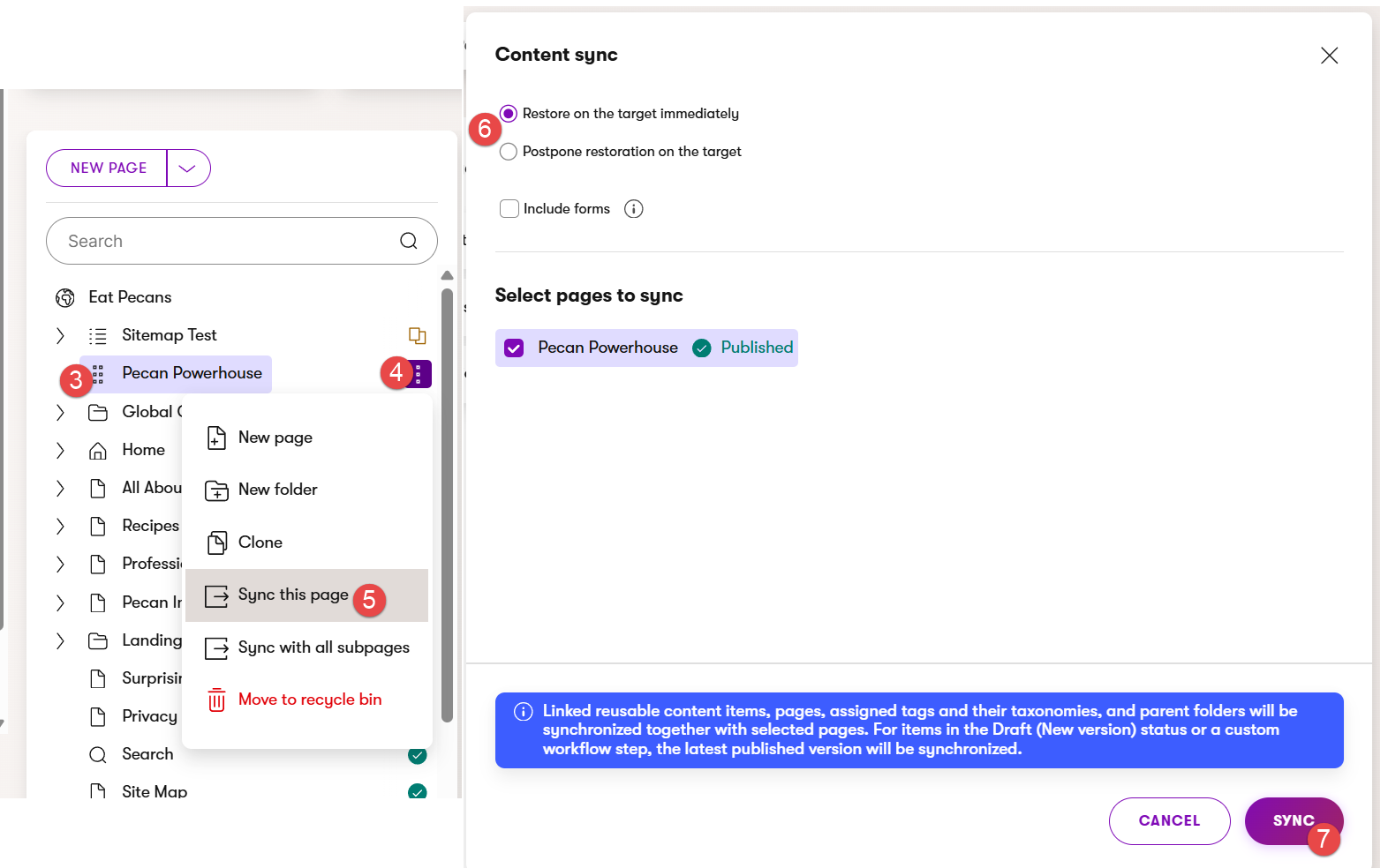 Sync Content One Page
