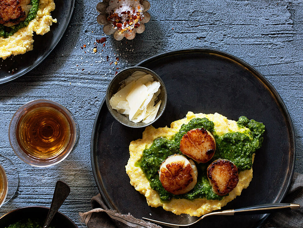 Seared Scallops with Pecan Pesto