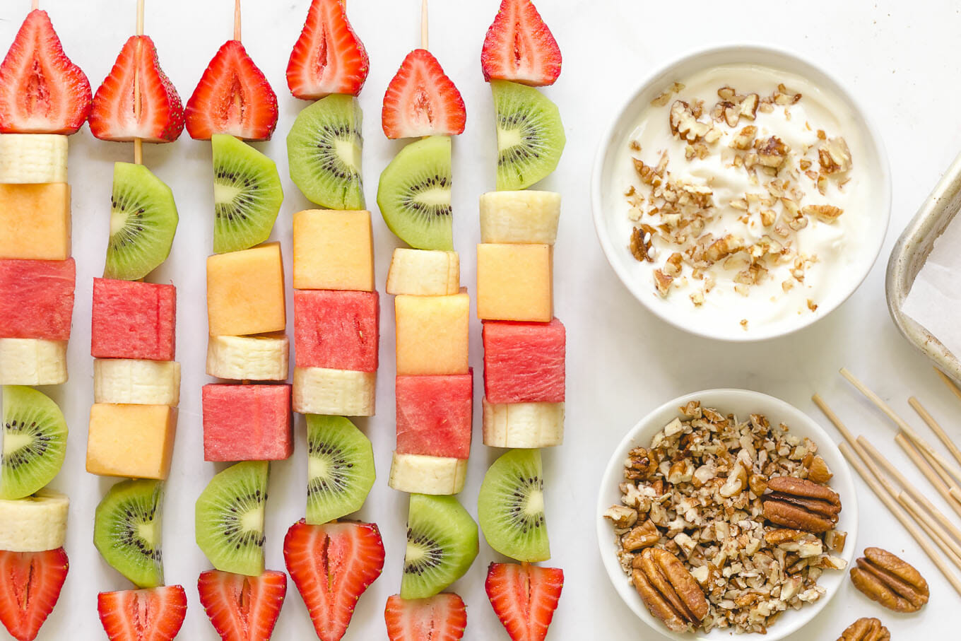 Fruit Kabobs with Yogurt and Pecans