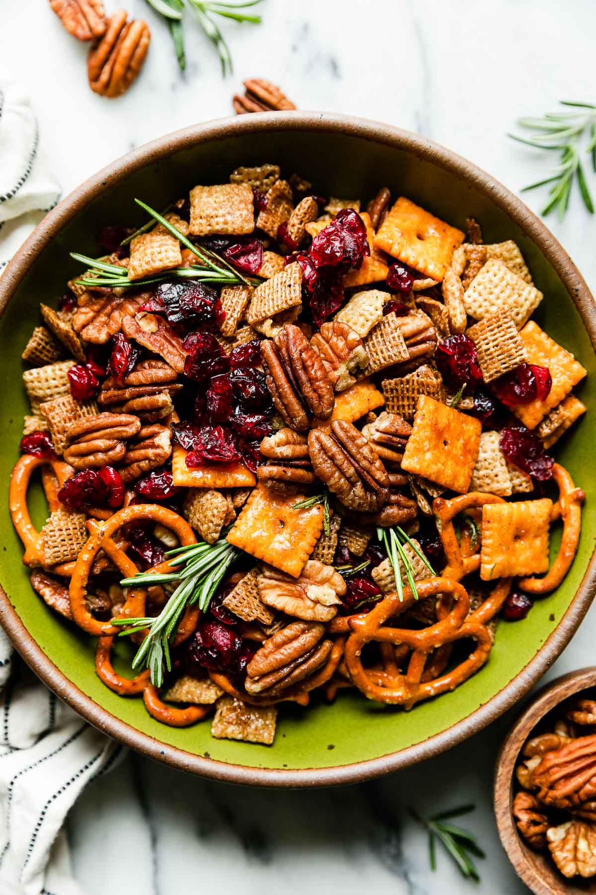 Warm Pecan Snack Mix with Rosemary
