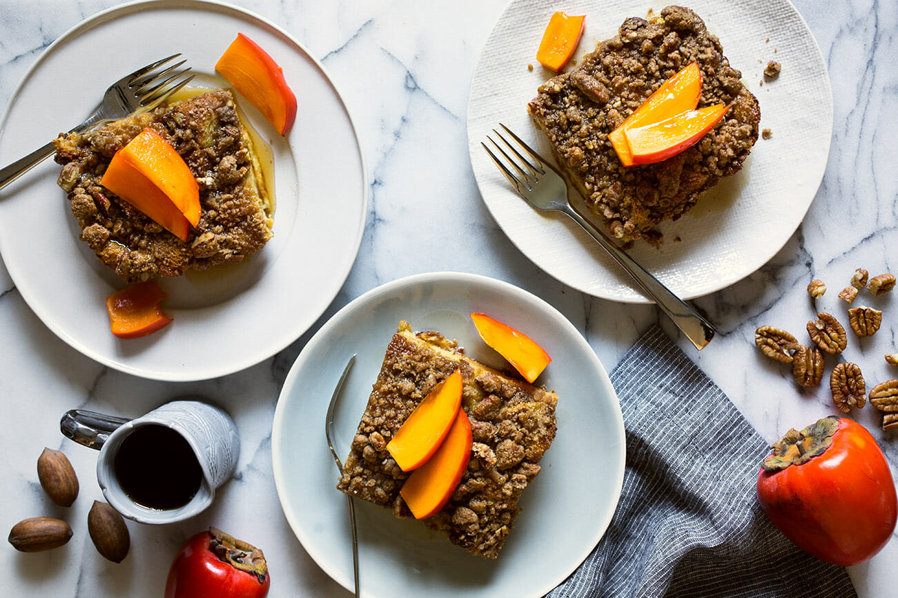 Breakfast Bread Pudding with Pecan Crumble