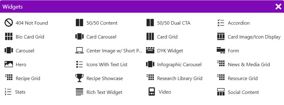 Widgets List Updated
