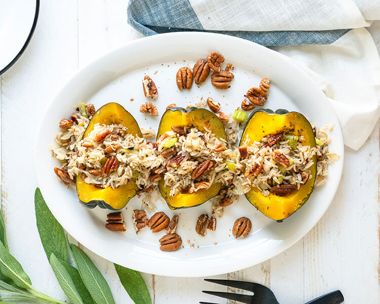 Instant Pot Acorn Squash with Pecan Stuffing