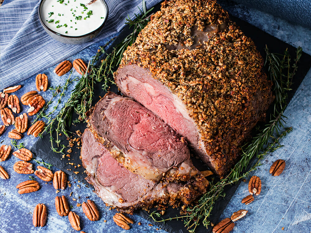 Pecan-Crusted Prime Rib with Horseradish Cream Sauce