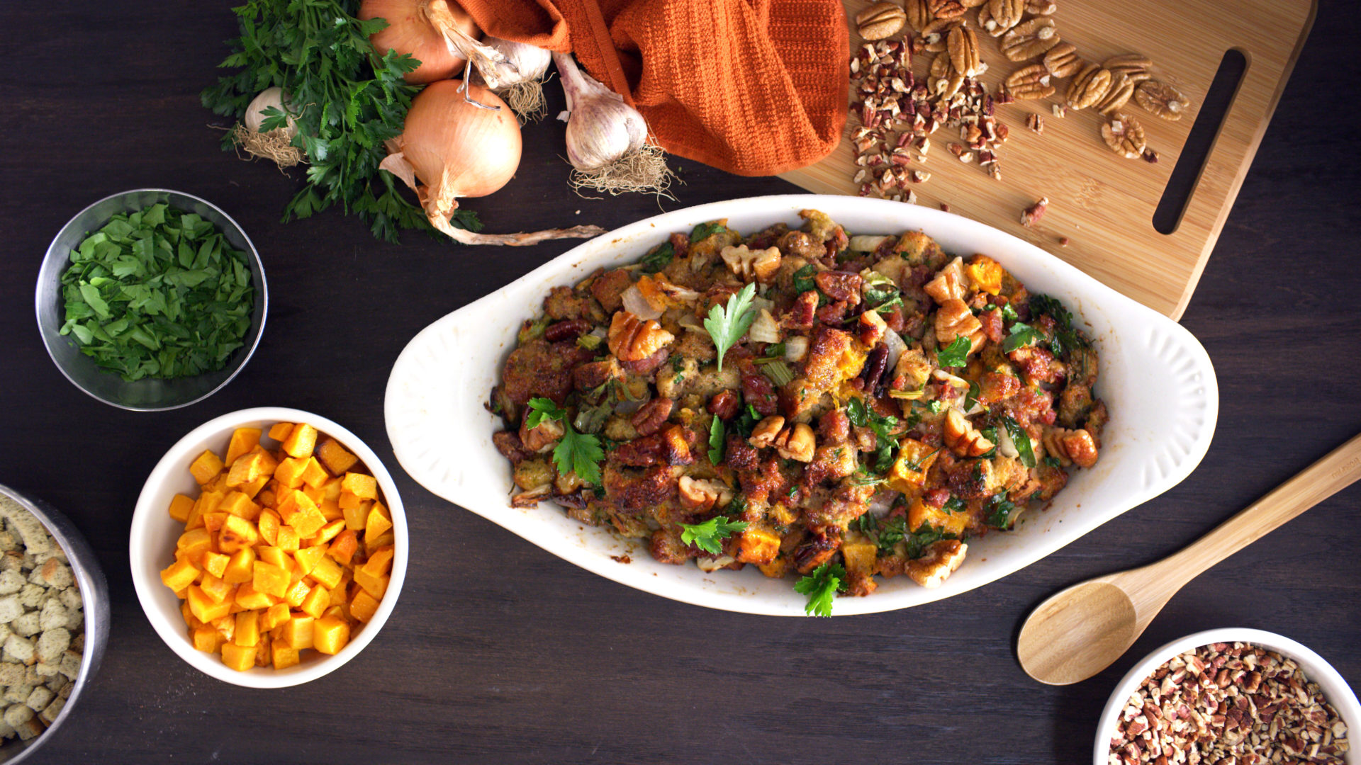 Squash, Pecan and Sausage Stuffing