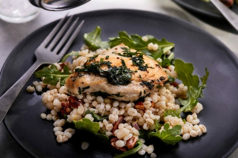 Herbed Chicken Breast with Barley and Pecans