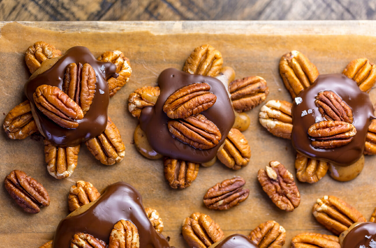 Dark Chocolate Salted Caramel Pecan Turtles